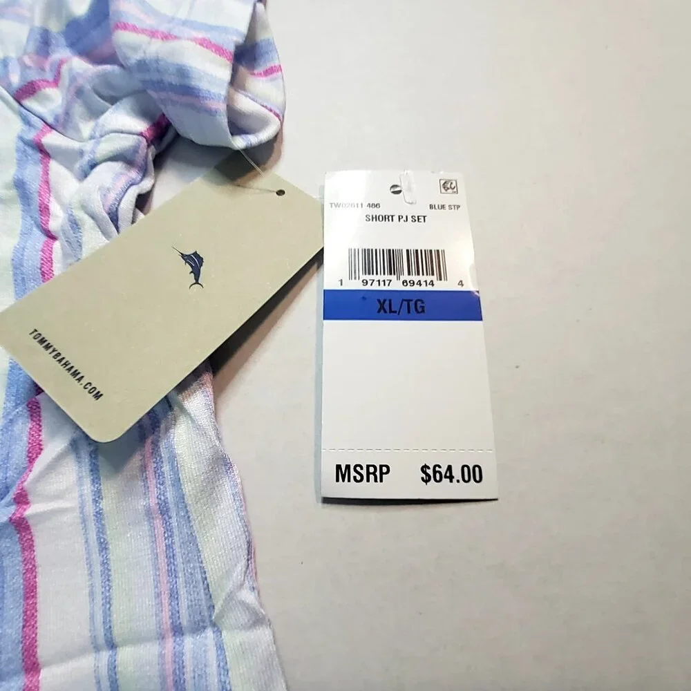 Tommy Bahama Womens Size XL Short Sleeve Cotton Pajama Set Striped Blue/Pink - Picture 8 of 16